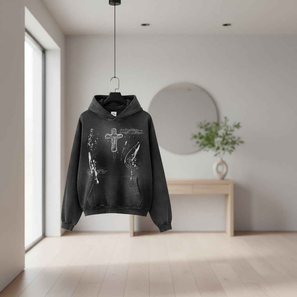 Sweet à capuche Oversize Graphique Délavé