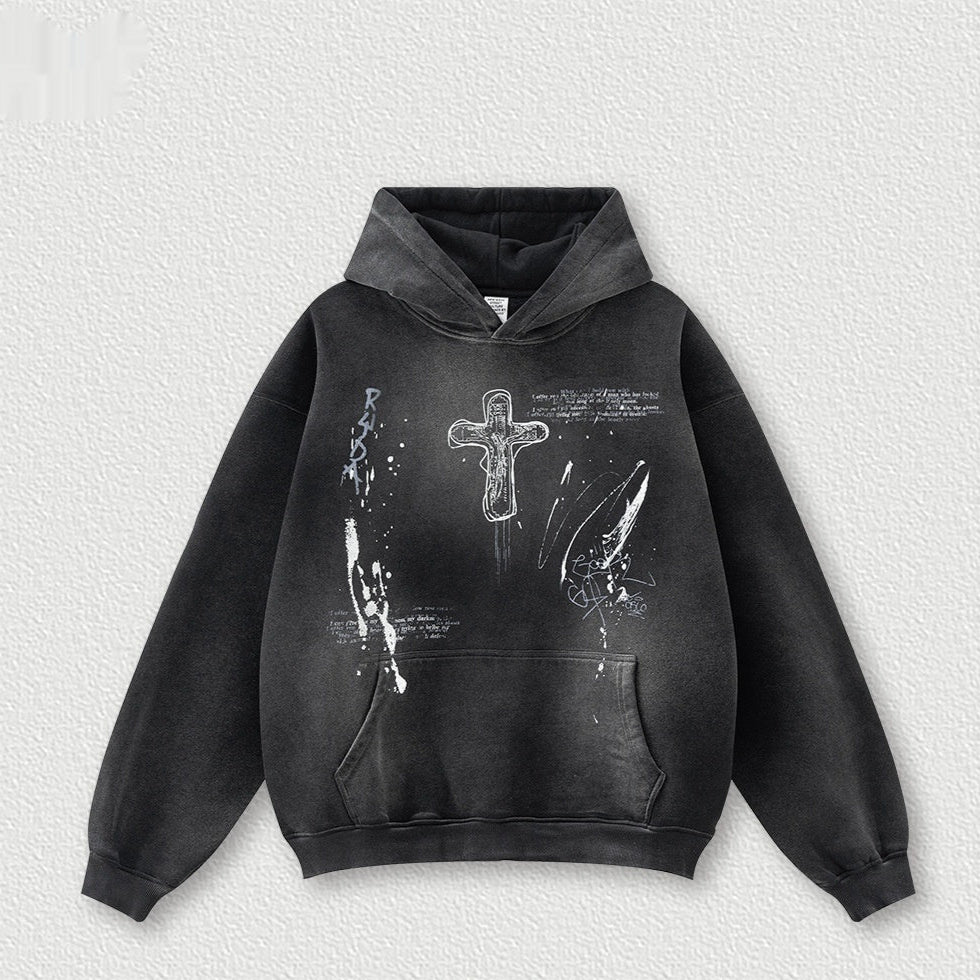 hoodie homme streetwear ample peint main
