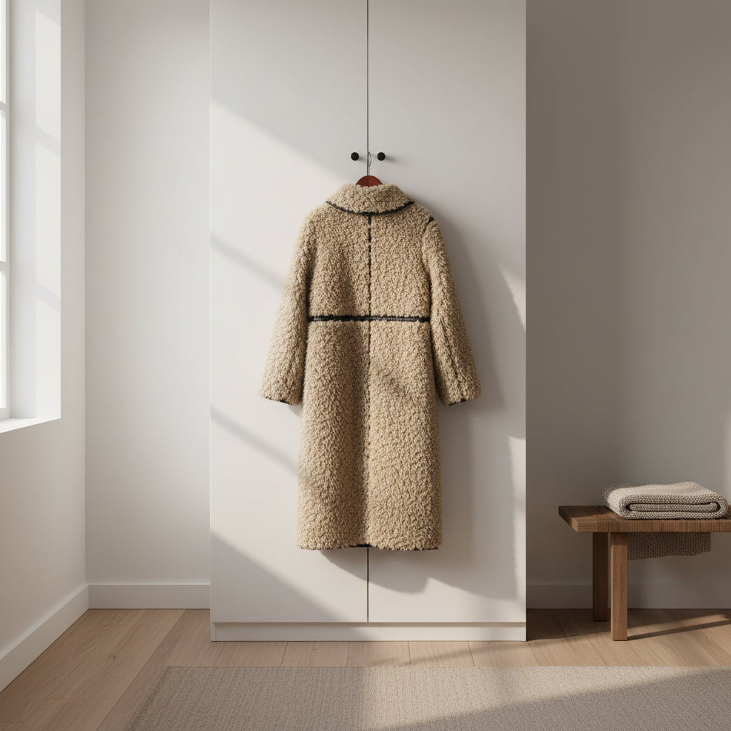 Manteau Long en Fausse Laine Moutonnée