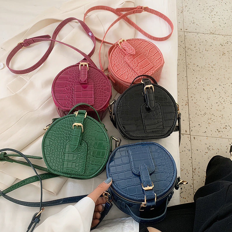 Sac Mini Rond avec Effet Croco & Poignée Courte