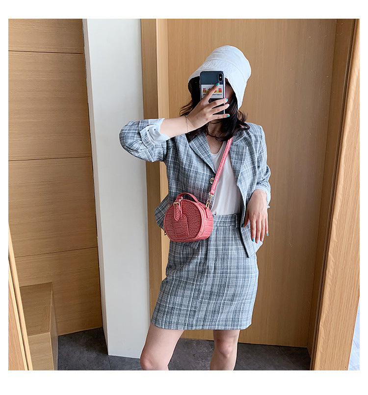 Sac Mini Rond avec Effet Croco & Poignée Courte