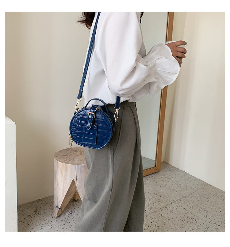 Sac Mini Rond avec Effet Croco & Poignée Courte