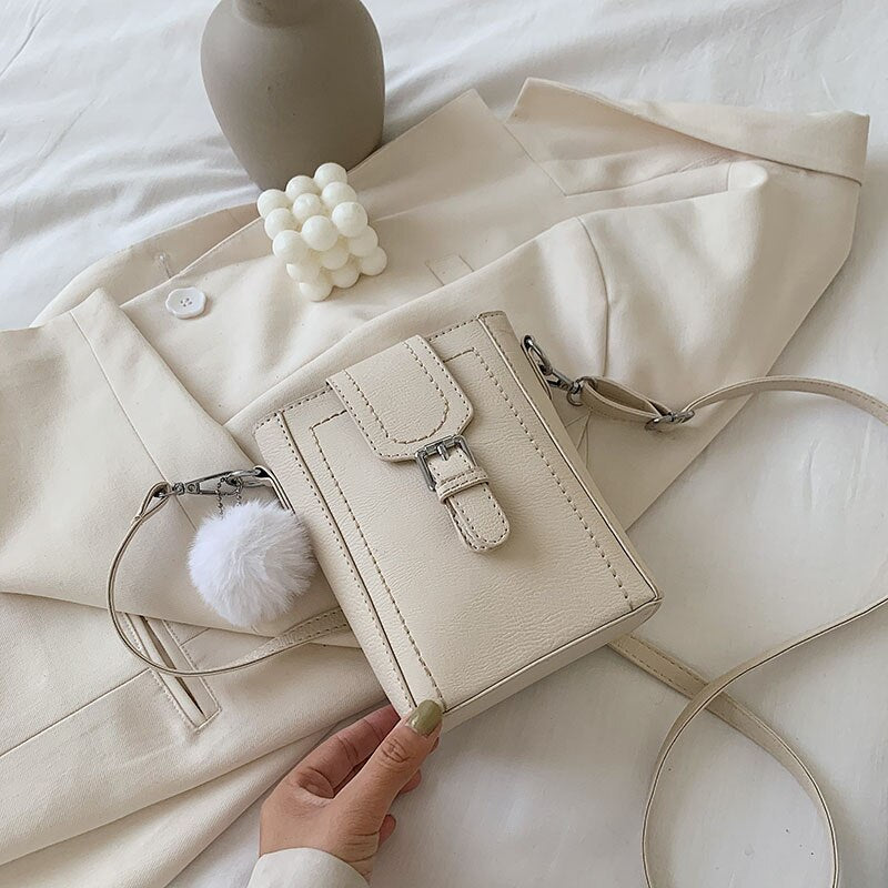 Sac Mini Carré avec Boucle & Pompon Décoratif