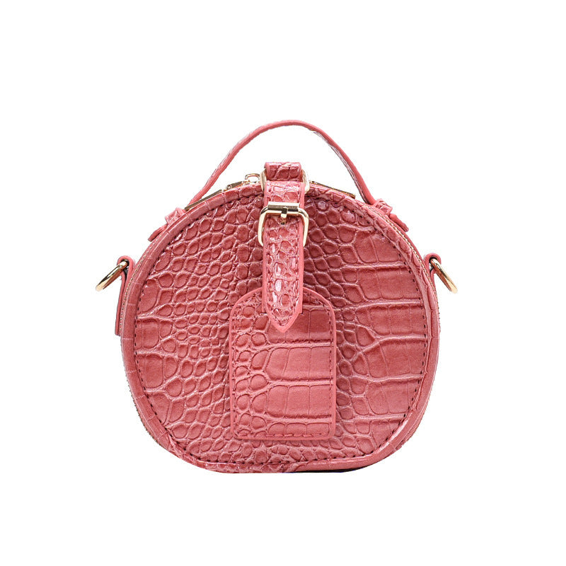 Sac Mini Rond avec Effet Croco & Poignée Courte