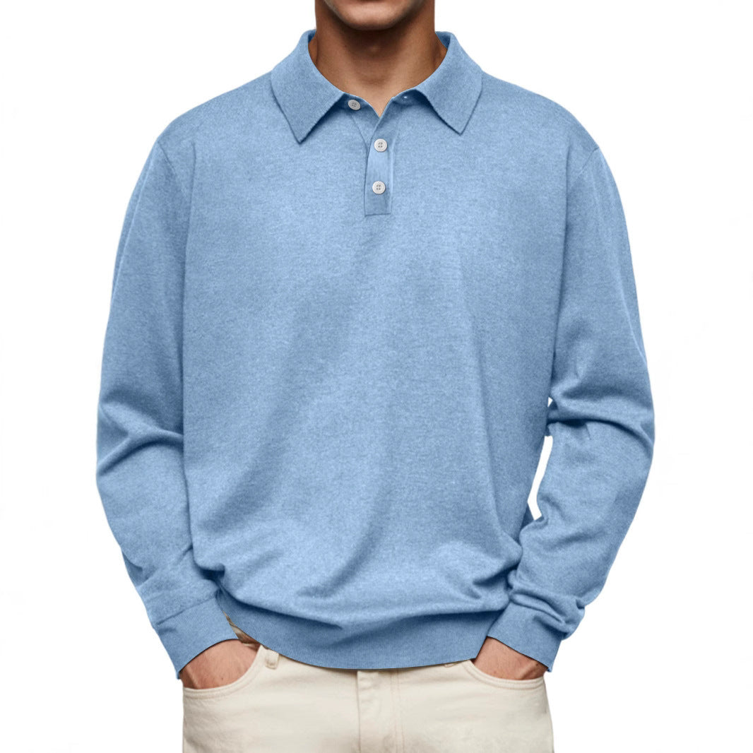 polo homme manches longues col v boutonné
