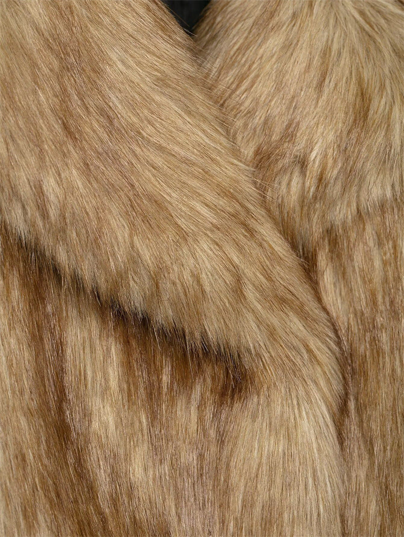 Veste en Fausse Fourrure Doré