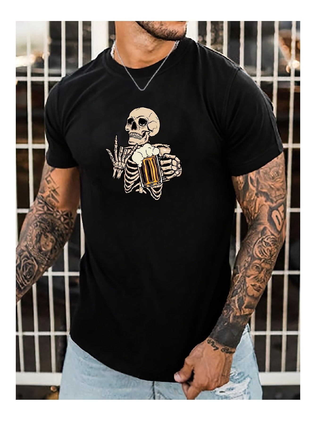 t-shirt homme manches courtes motif tête de mort
