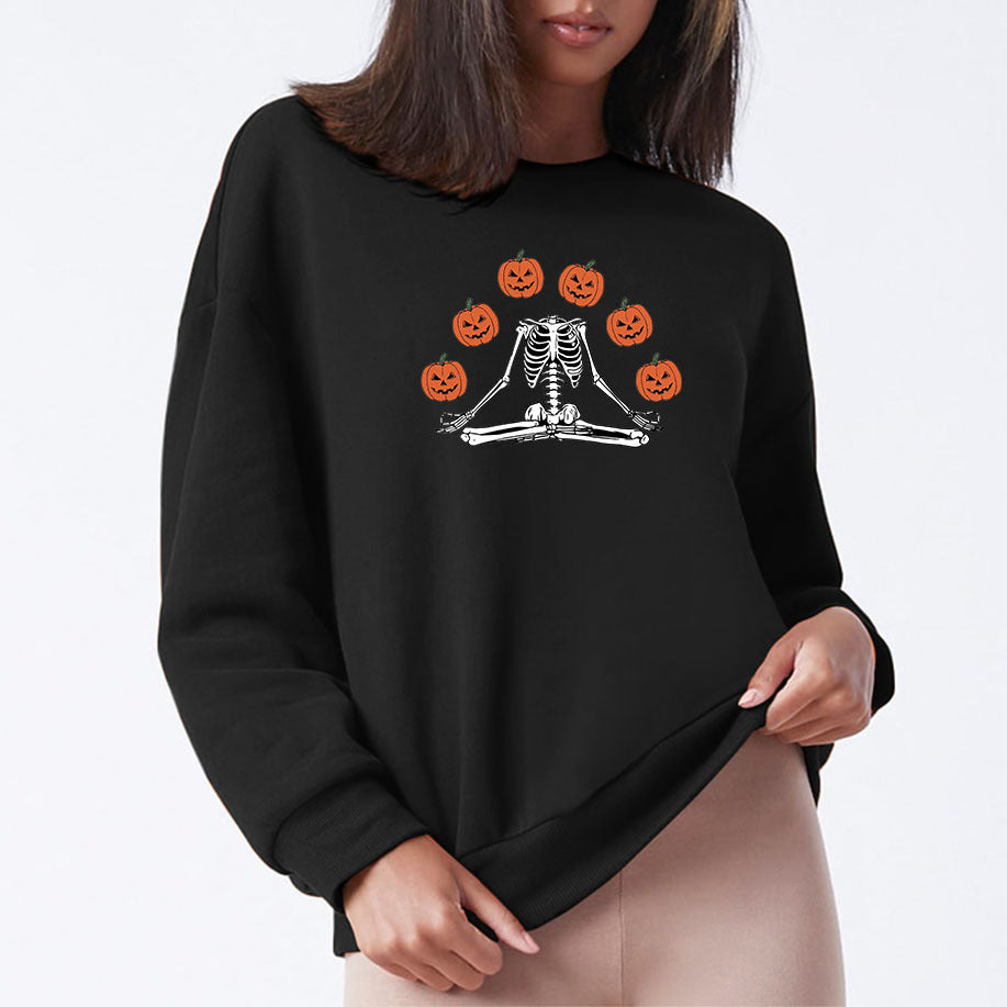 sweat femme col rond motif citrouille halloween