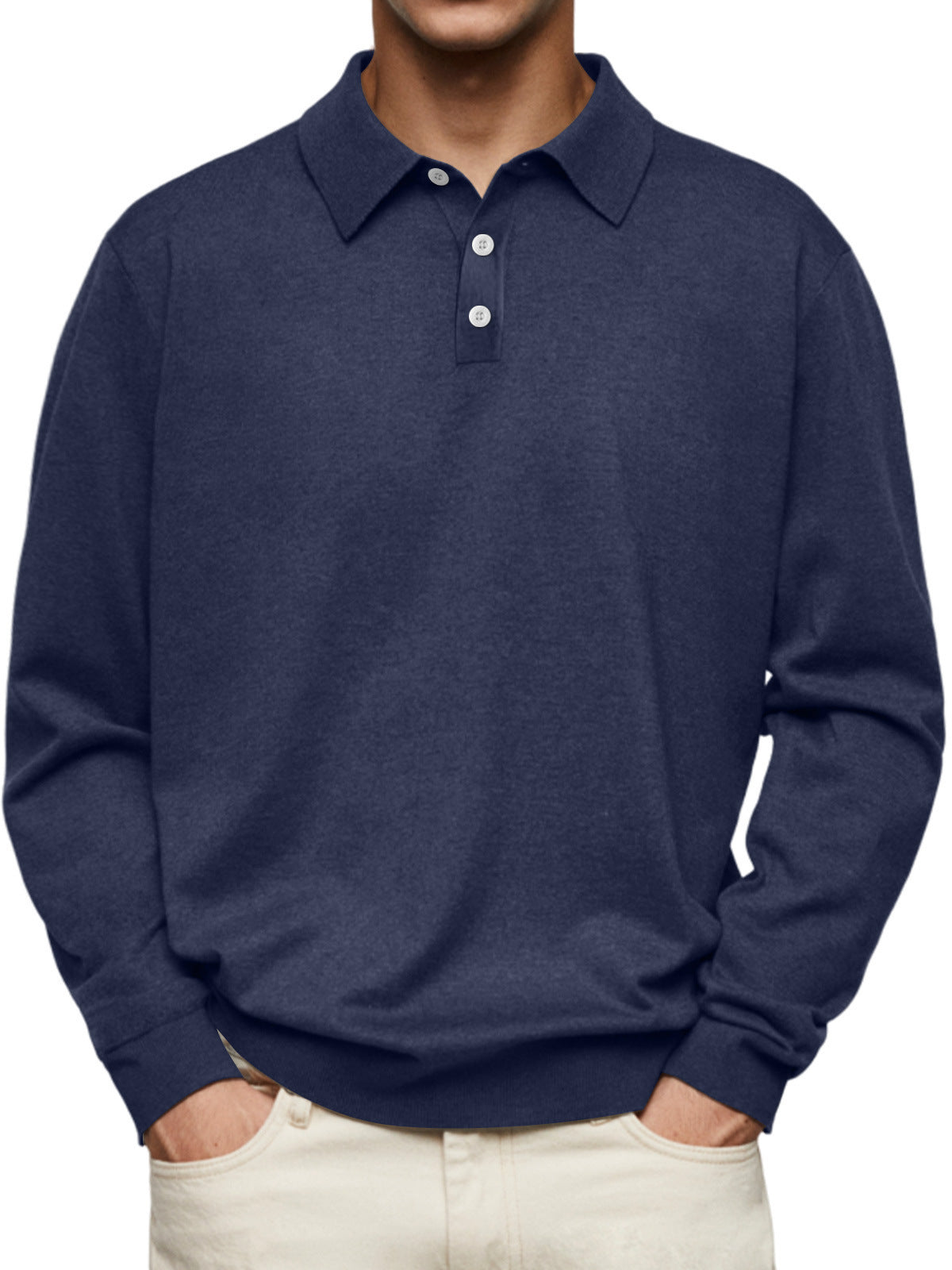 polo homme manches longues col v boutonné