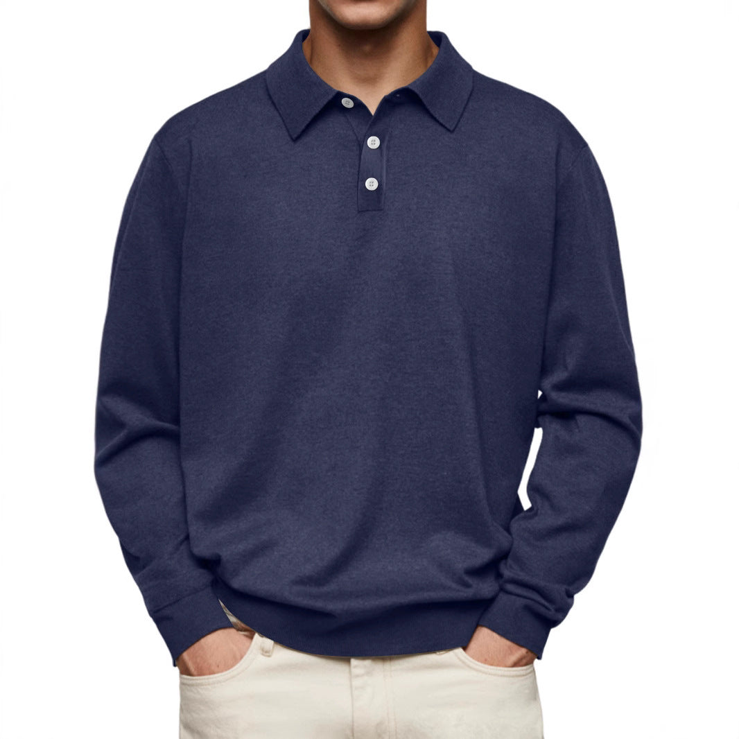 polo homme manches longues col v boutonné