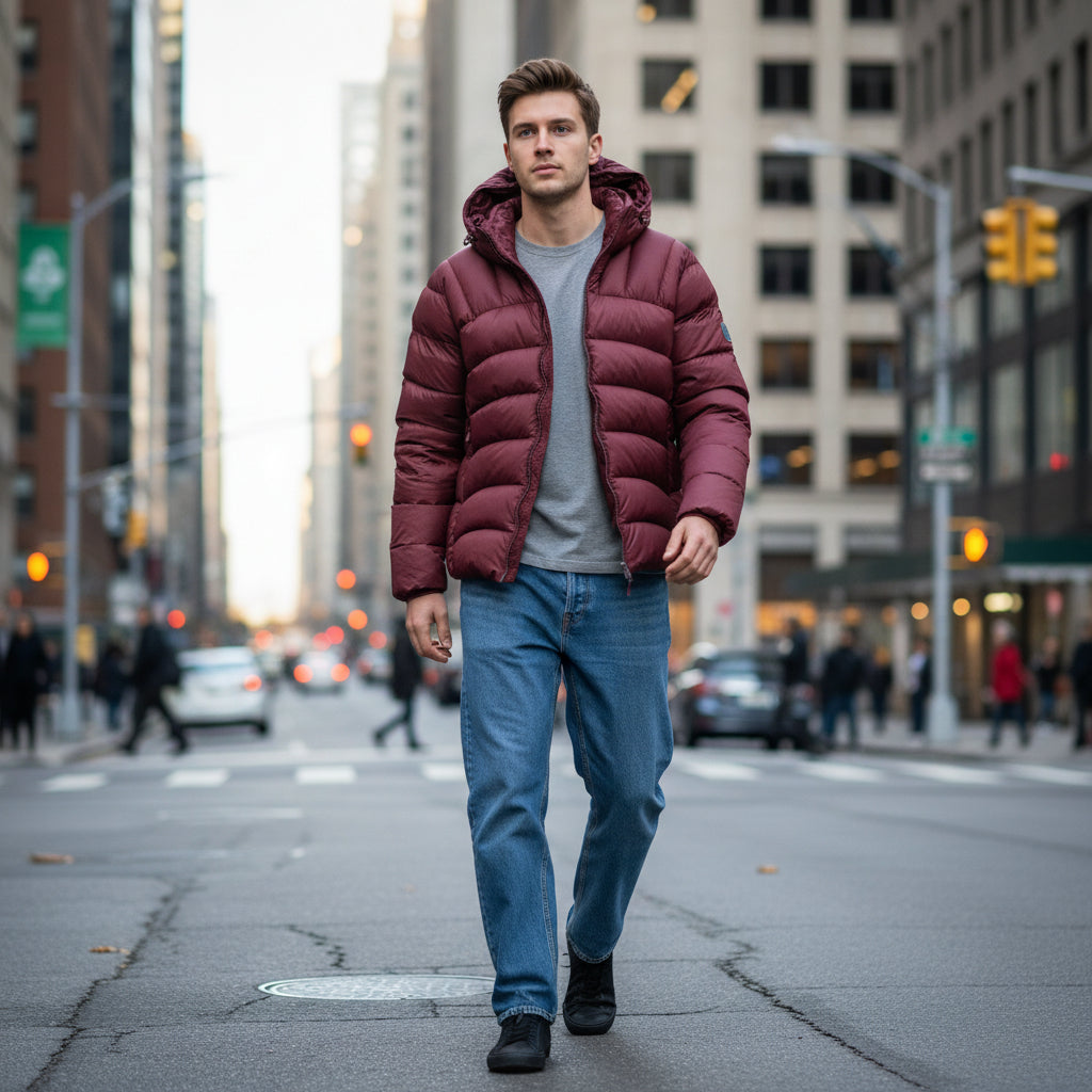 Doudoune Légère à Capuche avec Coutures Arrondies