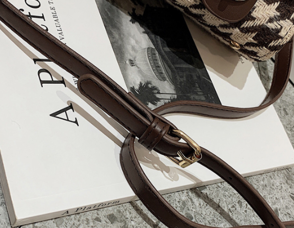 Sac Mini Motif Pied-de-Poule avec Poignée Rigide