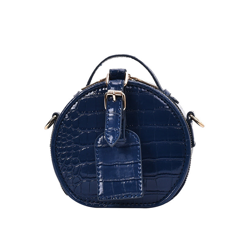 Sac Mini Rond avec Effet Croco & Poignée Courte