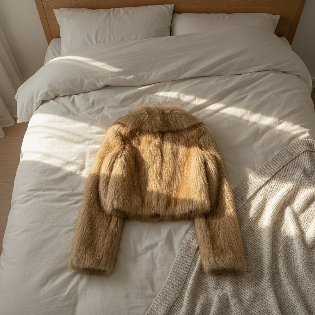 Veste en Fausse Fourrure Doré