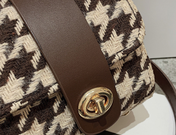 Sac Mini Motif Pied-de-Poule avec Poignée Rigide