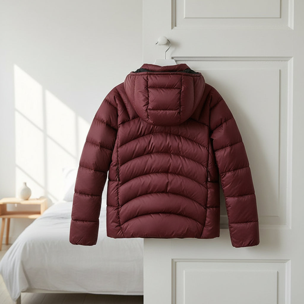 Doudoune Légère à Capuche avec Coutures Arrondies