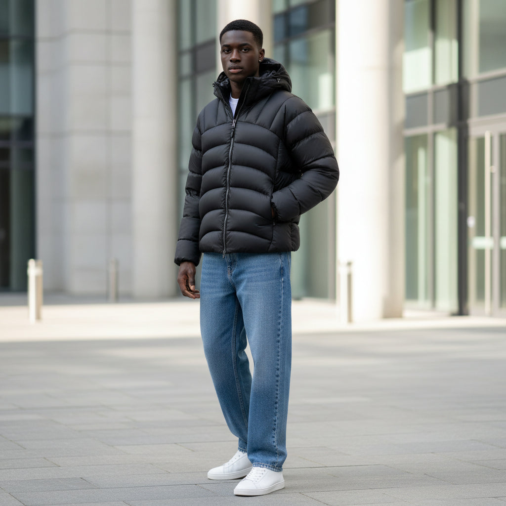 Doudoune Légère à Capuche avec Coutures Arrondies