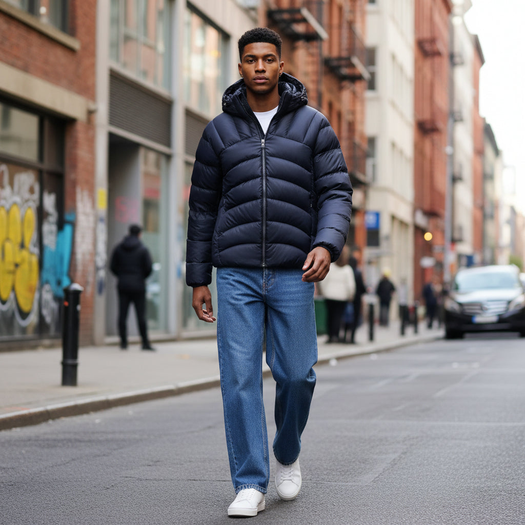 Doudoune Légère à Capuche avec Coutures Arrondies