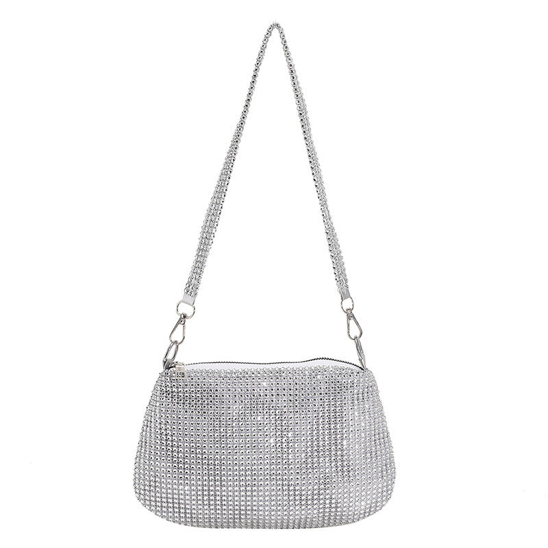 Sac en Forme de Lune avec Strass & Chaîne Métallique