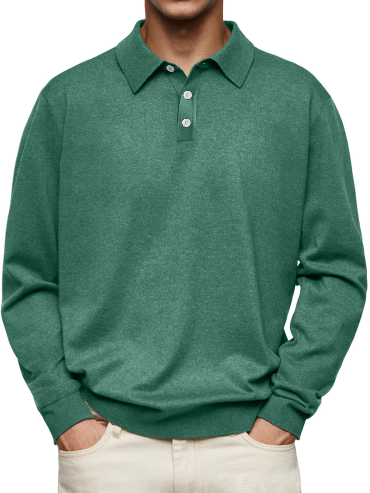 polo homme manches longues col v boutonné