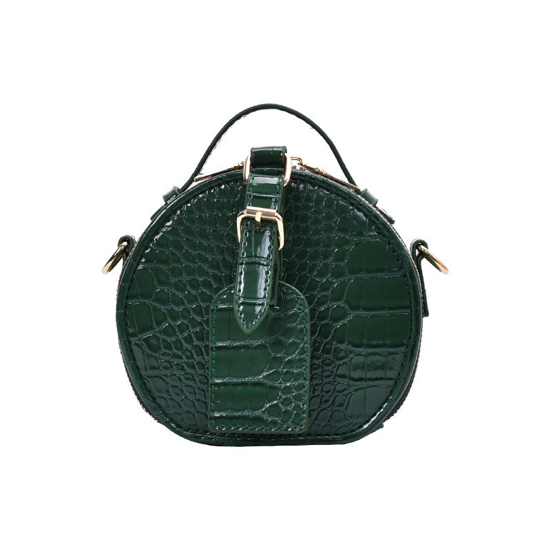 Sac Mini Rond avec Effet Croco & Poignée Courte