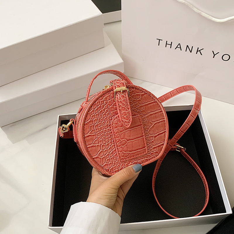 Sac Mini Rond avec Effet Croco & Poignée Courte