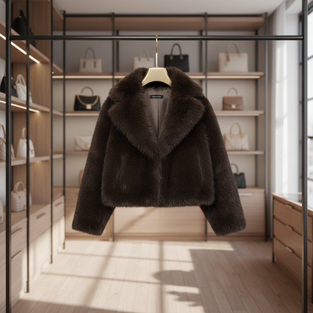 Veste en Fausse Fourrure Chocolat