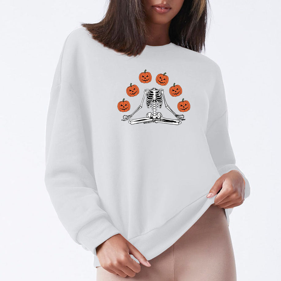 sweat femme col rond motif citrouille halloween