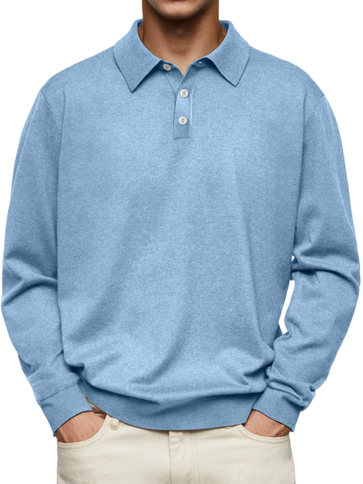 polo homme manches longues col v boutonné