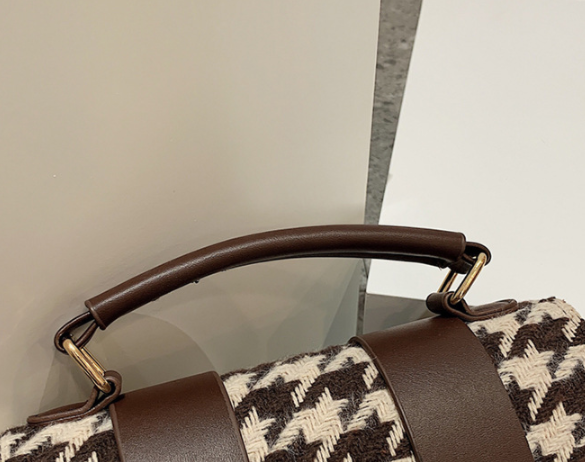 Sac Mini Motif Pied-de-Poule avec Poignée Rigide