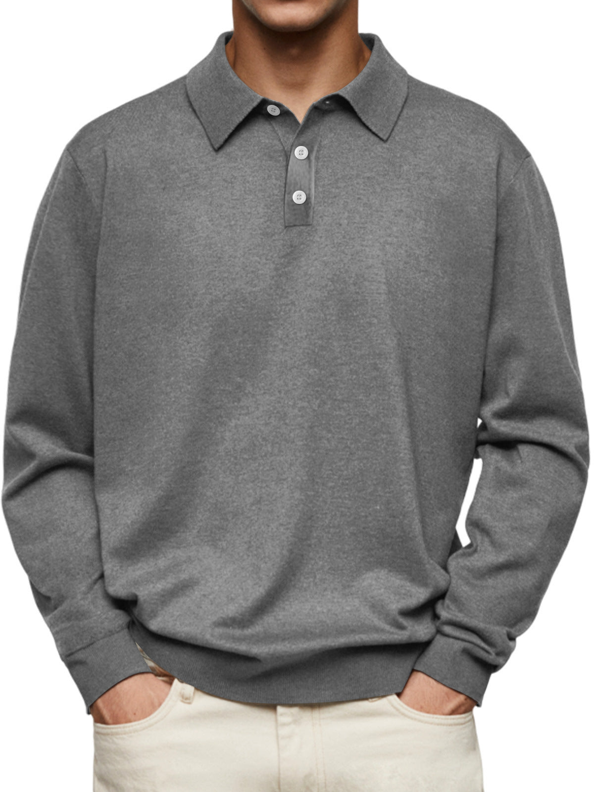 polo homme manches longues col v boutonné