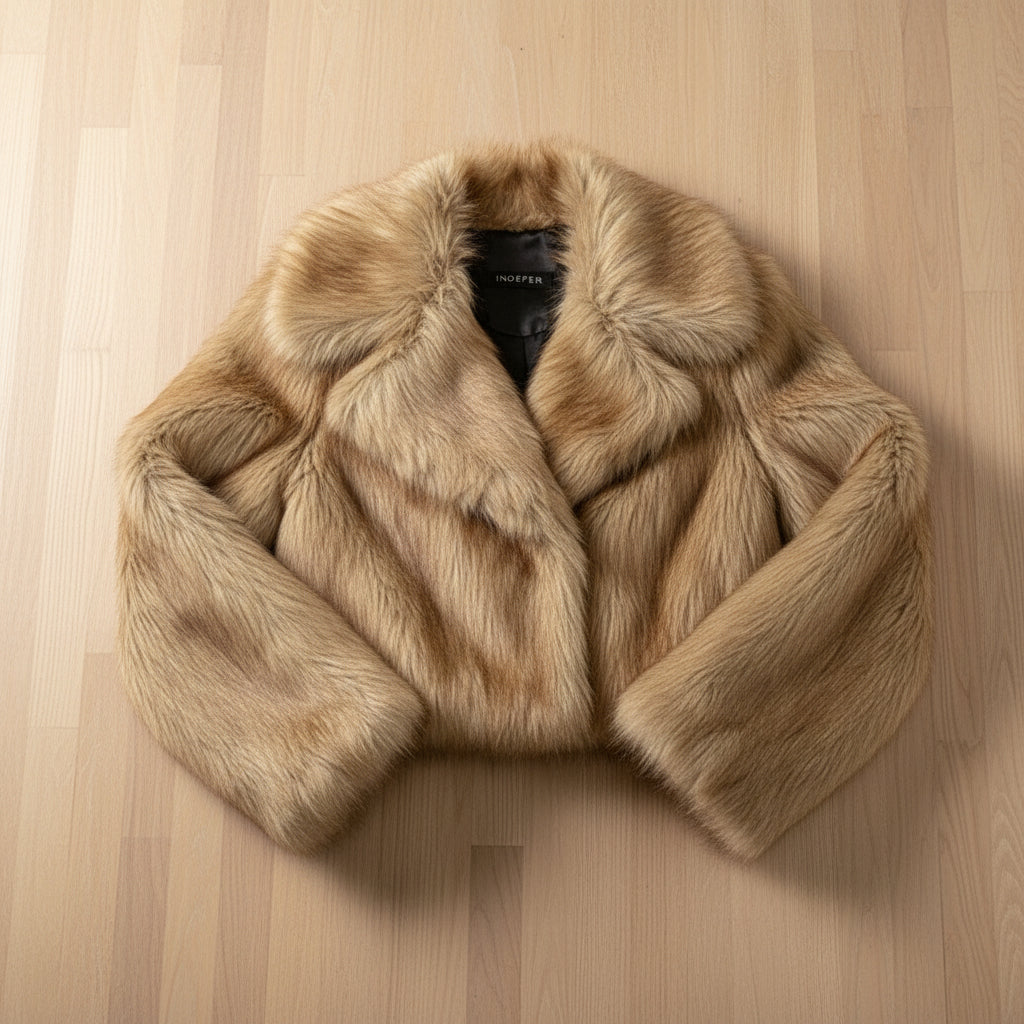 Veste en Fausse Fourrure Doré