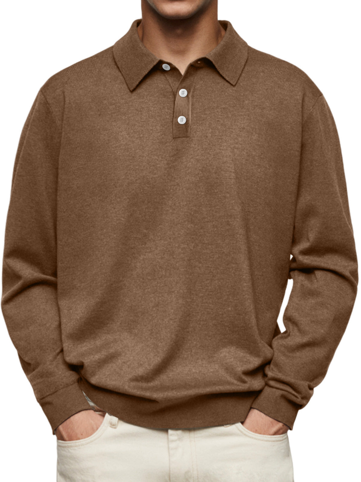 polo homme manches longues col v boutonné