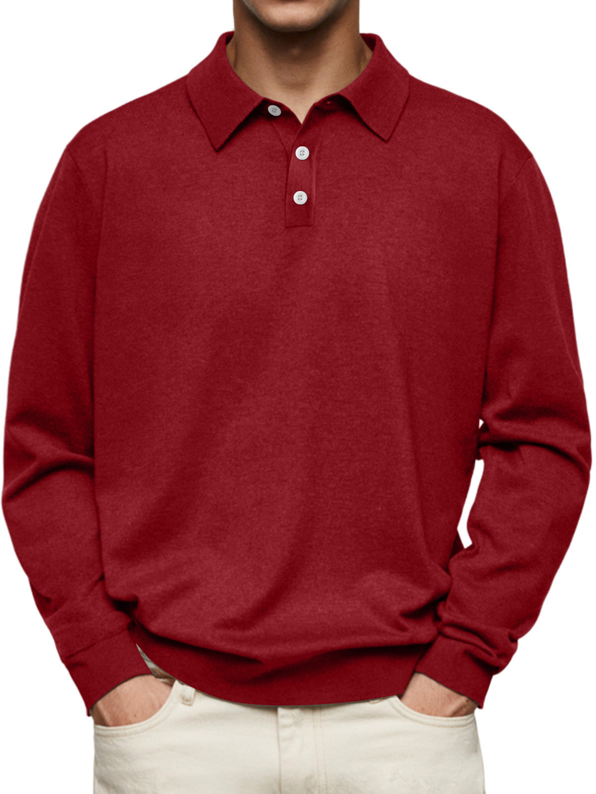 polo homme manches longues col v boutonné