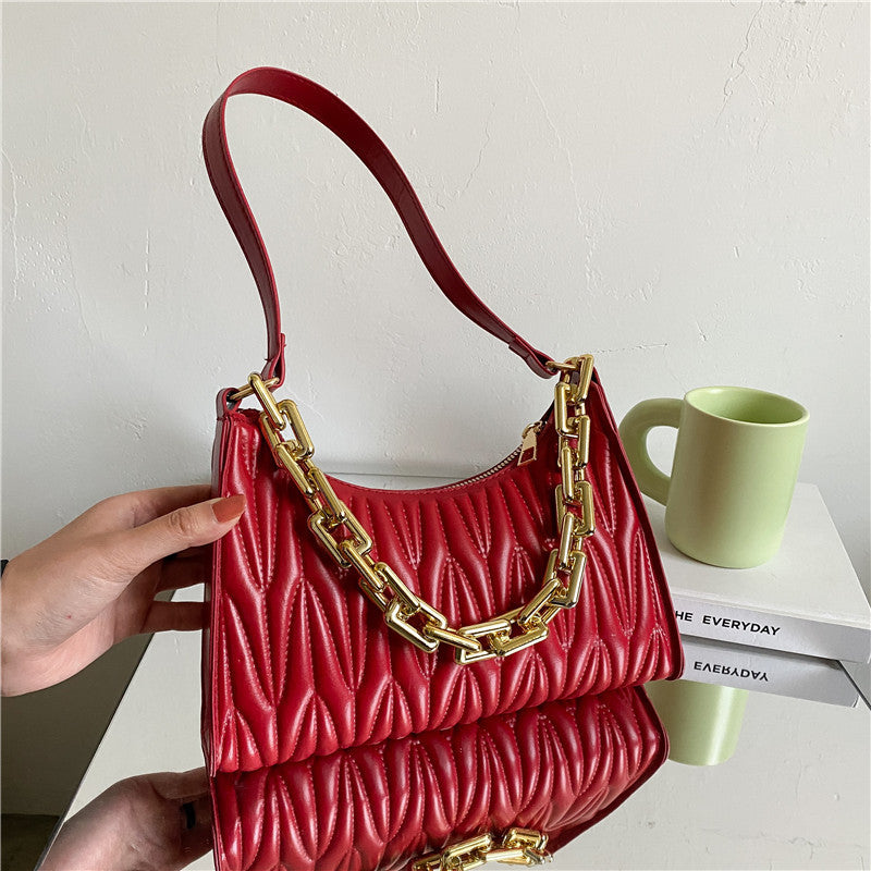 Sac Effet Croco avec Poignée Chaîne Dorée