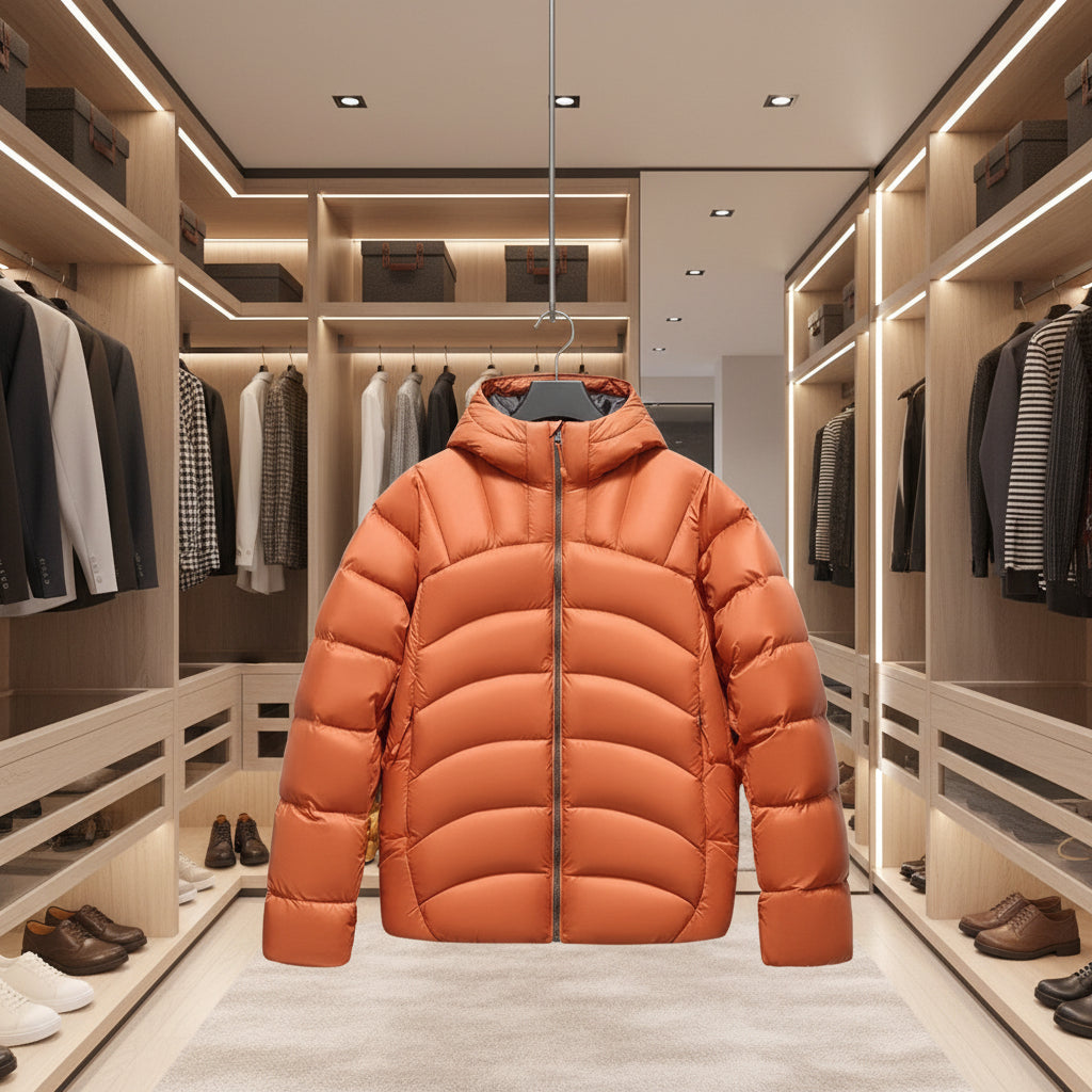 Doudoune Légère à Capuche avec Coutures Arrondies