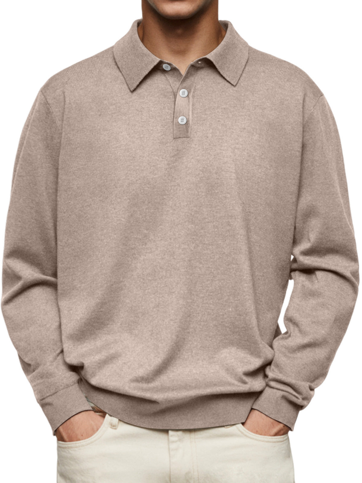 polo homme manches longues col v boutonné