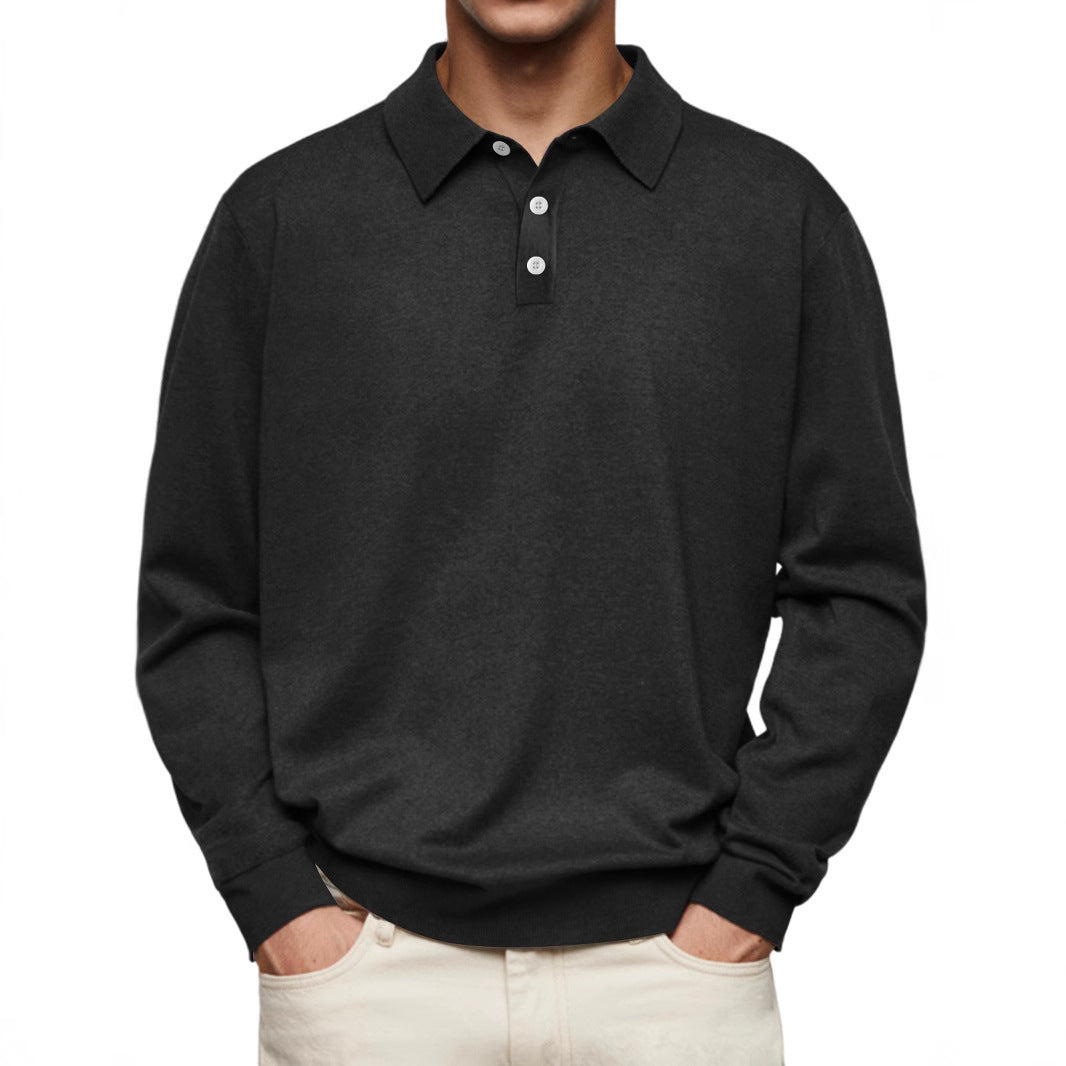 polo homme manches longues col v boutonné